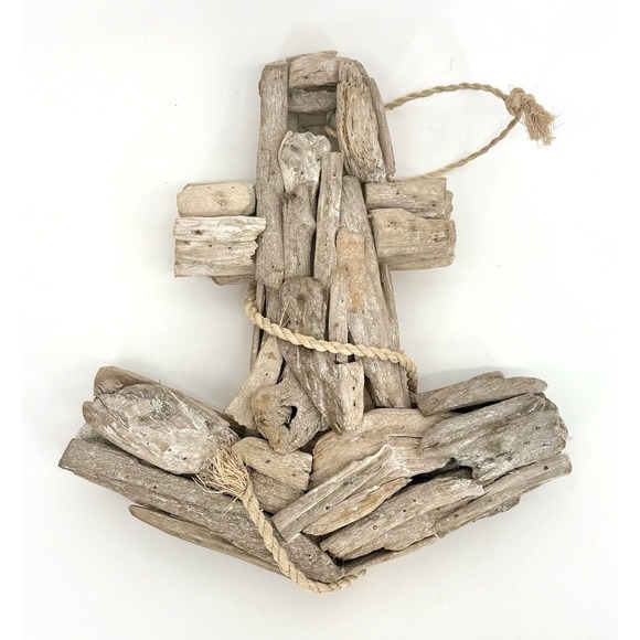 Small Natural Beach Reclaimed Wood Anchor Nautical Rope Driftwood 12.5"X11.5" - Picture 1 of 9